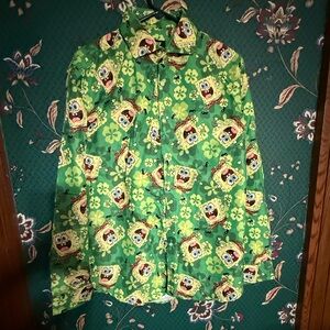 Green Cartoon Print Men's Dress Shirt